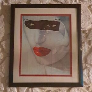 "Mask" Art in 3D w/Black Lacquer Frame by Laurie Cooper